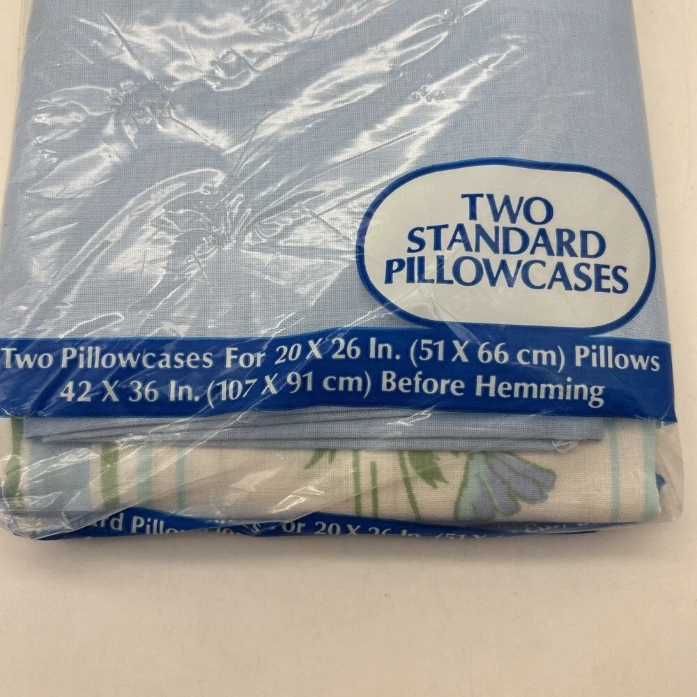 Vtg Dan River Dantrel No Iron Double Sheet Set White Blue Floral NOS